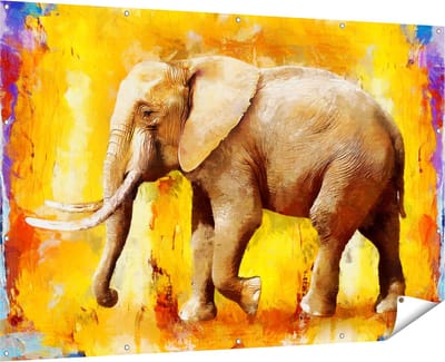Gards Tuinposter Geschilderde Olifant Olieverf - Abstract - 180x120 cm - Tuindoek - Tuindecoratie - Wanddecoratie buiten - Tuinschilderij