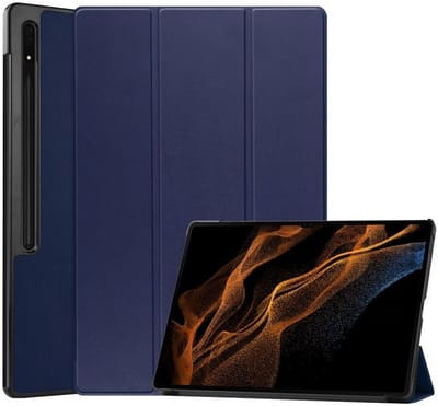 Tablet Hoes geschikt voor de Samsung Galaxy Tab S10 Ultra / S9 Ultra | Book Case met Standaard | Kunstlederen Beschermhoes | Tri-fold | Blauw