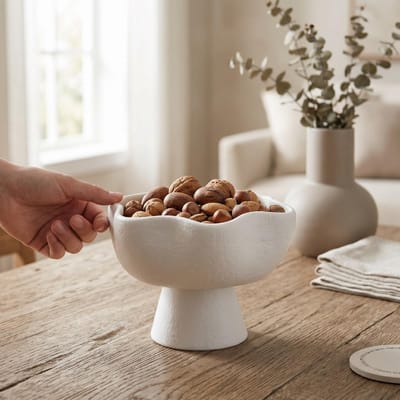 Corbeille à fruits pour comptoir de cuisine Décoration céramique centrale avec texture ondulée Décor moderne pour table basse d'entrée 15 cm gray