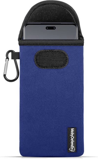 MobyDefend Hoesje - Geschikt voor Xiaomi 13 Lite - Neopreen Pouch Met Karabijnhaak - Insteek - Riemlus - Blauw