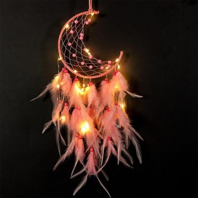 Wanddecoratie Nachtlampje Dromenvanger Veer Maanlamp Kinderkamerdecoratie Decoratie Slaapkamer Decoratieve armaturen roze