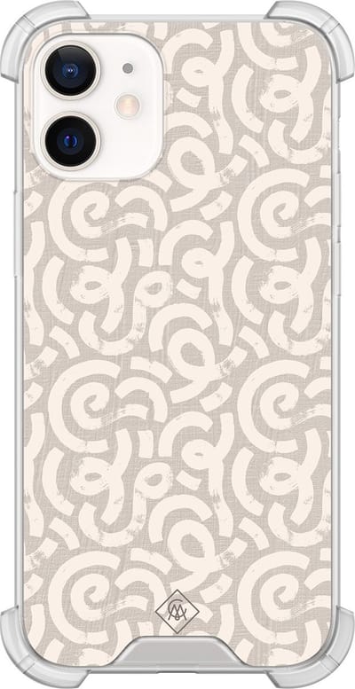 Casimoda® hoesje - Geschikt voor iPhone 12 Mini - Ivory Abstraction - Shockproof case - Extra sterk - TPU/polycarbonaat - Bruin/beige, Transparant
