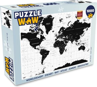 Puzzel Wereldkaart - Zwart - Wit - Atlas - Aarde - Educatief - Legpuzzel - Puzzel 1000 stukjes volwassenen