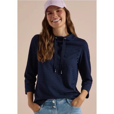 Shirt met 3/4-mouwen, trechterhals en structuur