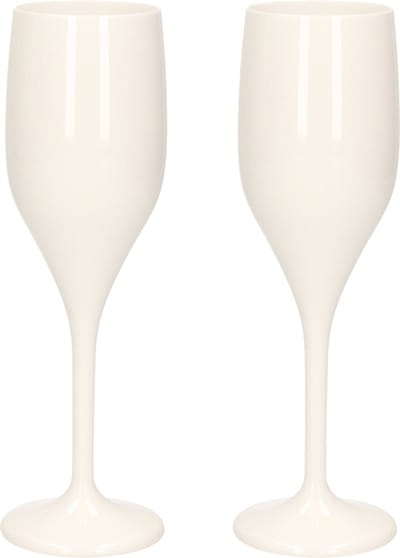 Set van 2x stuks champagneglazen/prosecco flutes wit 150 ml onbreekbaar kunststof - herbruikbaar - Champagneflutes