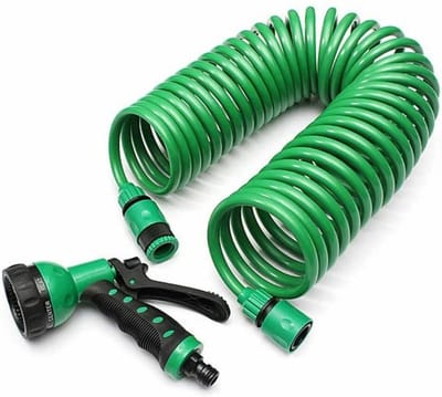 Spiraal Tuinslang 15 Meter - 5 Standen Sproeikop - Flexibel & Knikvrij - Compact Opbergbaar - Tuinsproeier - Tuin Besproeien - Waterslang - Flexibel Elastisch