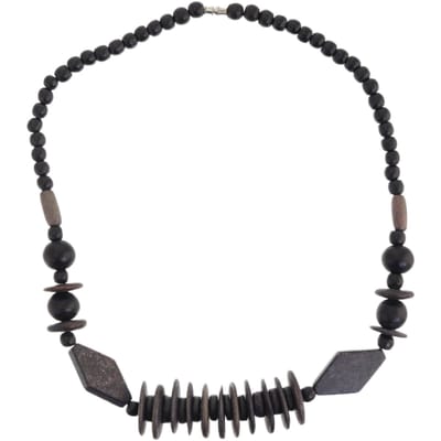 Behave – Ketting – Hout – Zwart Bruin Schijfkralen – 48 cm – Nikkelvrij – Geometrisch
