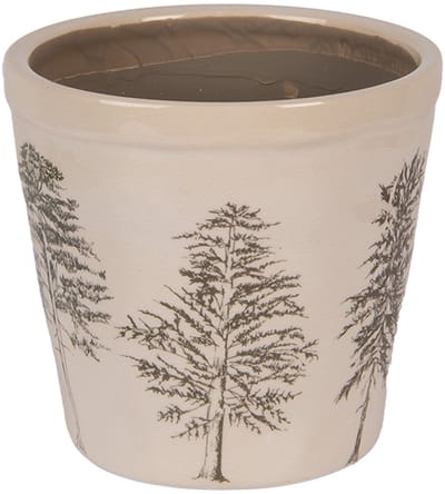 Keramiek Bloempot voor Binnen – Groen Dennenbomen – Rustieke Pot – Ø 15 cm – Dennenbomenmotief