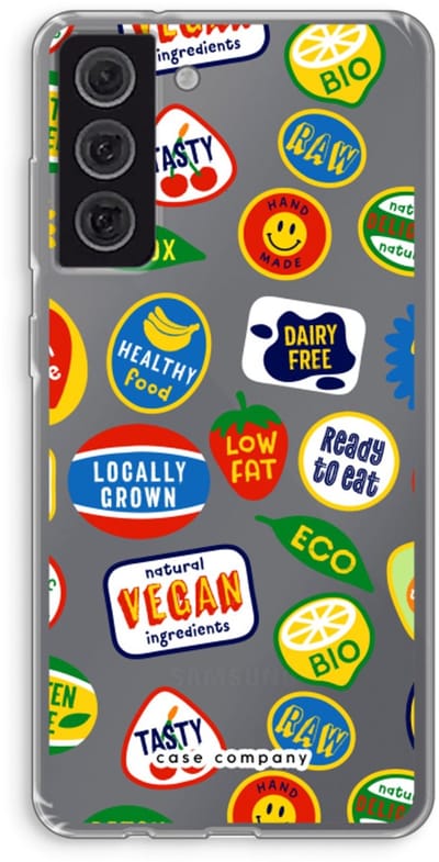 Case Company® - Hoesje geschikt voor Samsung Galaxy S21 FE hoesje - Fruitsticker - Soft Cover Telefoonhoesje - Bescherming aan alle Kanten en Schermrand
