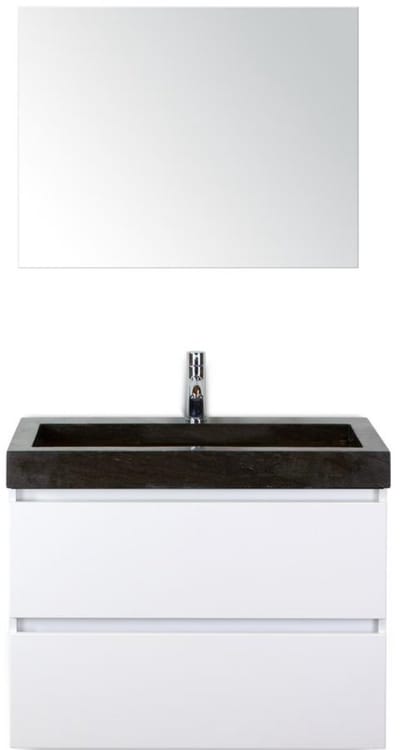 Maxx XL Badmeubelset 80 cm - Wit Hoogglans - Wastafel Lucca 1 Kraangat met Spiegel