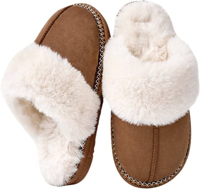 Somstyle Pantoffels voor Dames - Maat 36-37 - Antislip Zool - Sloffen met Pluche Voering - Donkerbruin