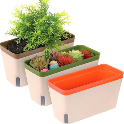 Zelfbewaterende plantenpot 27 cm - Rechthoekige kunststof bloempot - Tuinbloemen bonsai potten - 3 stuks - Aloë kruiden orchideeën vetplanten