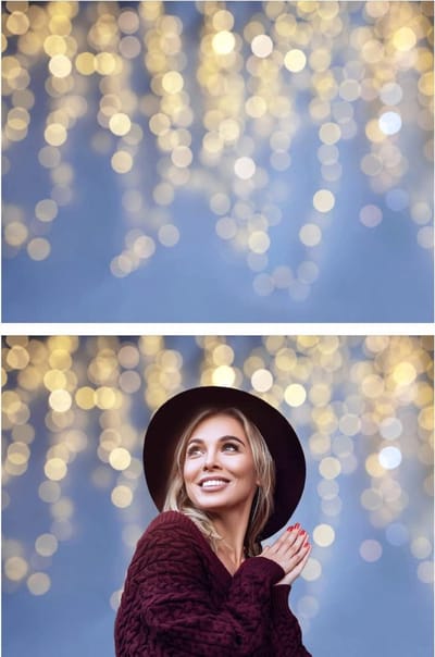 ByShane - Fotografie achtergrond met gouden stippen bokeh in lichtblauw - 150 x 210 cm voor baby- en kinderfotografie