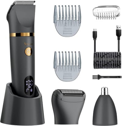 Body Trimmer for Men, Ball Pubic Hair Trimmer, Body Foil Shaver Razor Nose Ear Trimmer Waterproof Wet/Dry Groomer LED Display