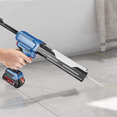 Elektrisch Kitpistool - Draadloos Lijmpistool - Efficiënt Breeuwen - Vijfversnellingsregeling - 400ml Dubbelbuis - Blauw Zwart