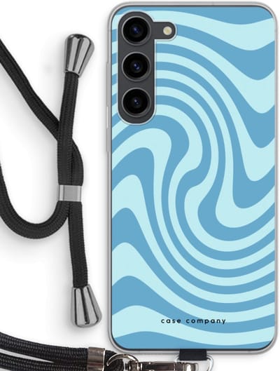 Case Company® - Hoesje met koord geschikt voor Samsung Galaxy S23 Plus hoesje met Koord - Swirl Blauw - Telefoonhoesje met Zwart Koord - Bescherming aan alle Kanten en Over de Schermrand