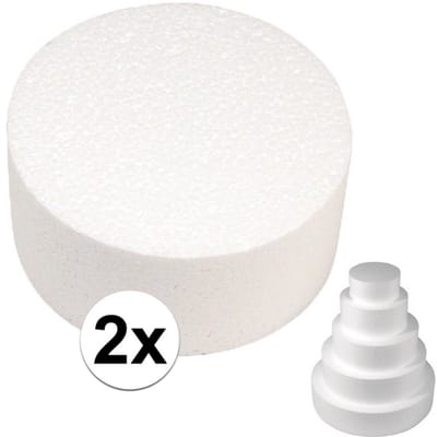 Rayher Piepschuim vormen schijf - 2x - 30 cm breed en 7 cm hoog - wit - knutselen - taartschijf - cirkel