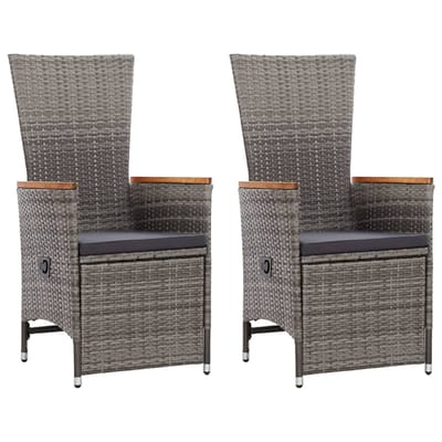 vidaXL - Tuinstoelen - 2 - st - verstelbaar - met - kussens - poly - rattan - grijs