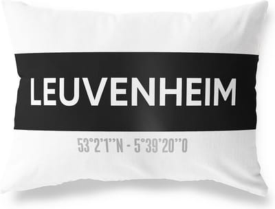 Tuinkussen LEUVENHEIM - GELDERLAND met coördinaten - Buitenkussen - Bootkussen - Weerbestendig - Jouw Plaats - Studio216 - Modern - Zwart-Wit - 50x30cm