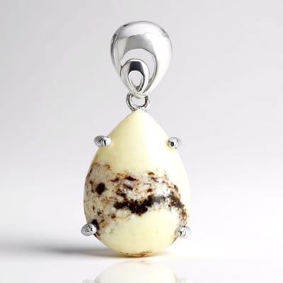 Cavill - Zilveren Hanger - 925 Sterling Zilver - Magnesiet 9 63 ct Peervormige Cabochon - Elegant Braziliaanse Edelsteen - 29x13 mm