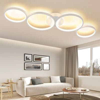 Glitzerlife - Plafondlamp - 4 Ringen Ringlook - Warmwit LED Plafondverlichting - Niet Dimbaar - Aluminium En Siliconen - Ø89cm - Wit