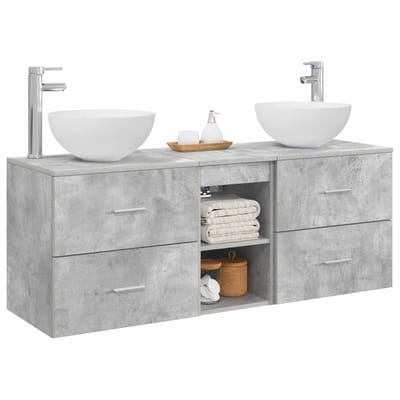 vidaXL - Badkamerkast - set - 3 - st - Betongrijs - 129 - x - 35 - x - 80 - cm - Bewerkt - hout