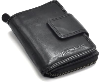 HillBurry Portemonnee Gewassen Leer Zwart - met RFID - soepel kwaliteitsleer - veel opbergvakjes - (bxhxd) ca. 10,5cm x 8,5cm x 2,5cm
