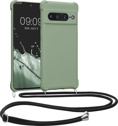 kwmobile telefoonhoesjegeschikt voor Google Pixel 7 Pro - Hoesje van siliconen met telefoonkoord - In grijsgroen
