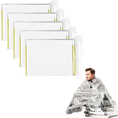 Nooddeken - 5 Stuks - Reddingsdeken - Isolatiedeken - Reddingsdeken 210x160 cm - Waterdichte Overlevingsdeken - Reddingsfolie - Scheurvast en Waterdicht - Waterdicht, Winddicht en Scheurvast - Geschikt voor Buiten, Wandelen, Survival en Skiën - Goud