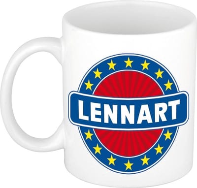 Bellatio Decorations - Lennart voornaam - koffiemok - beker - wit/blauw - 300 ml - Cadeau - Heren - Collega - Vaderdag - Verjaardag