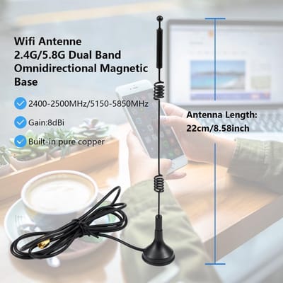Dubbele Frequentie WiFi Antenne 2.4G 5G 5.8G 8dBi met Magnetische Basis voor Router en Netwerkkaart