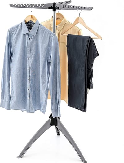 TATKRAFT Art Moon CEDAR stevig opvouwbaar kledingrek, kleerhangerstandaard, droogrek binnen/buiten, max. capaciteit 22 kg of 63 kleerhangers, eenvoudig te monteren, grijs
