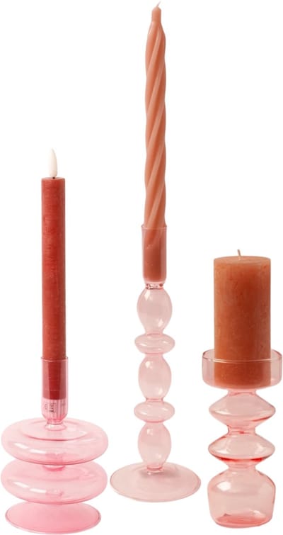 WINQ! Set van 3 stuks Glaskandelaar in de kleur Rose- Dinerkaars/ stompkaars- woondecoratie