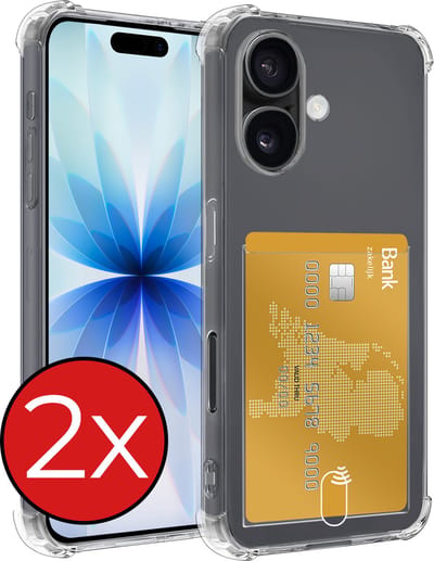Hoesje - 2 Stuks - Geschikt voor Apple iPhone 17 - Met Pashouder en Kaarthouder - Telefoon Hoes Shockproof - Back Cover - Siliconen Case - Shock Proof - Pasjes Houder - Telefoonhoes - Transparant