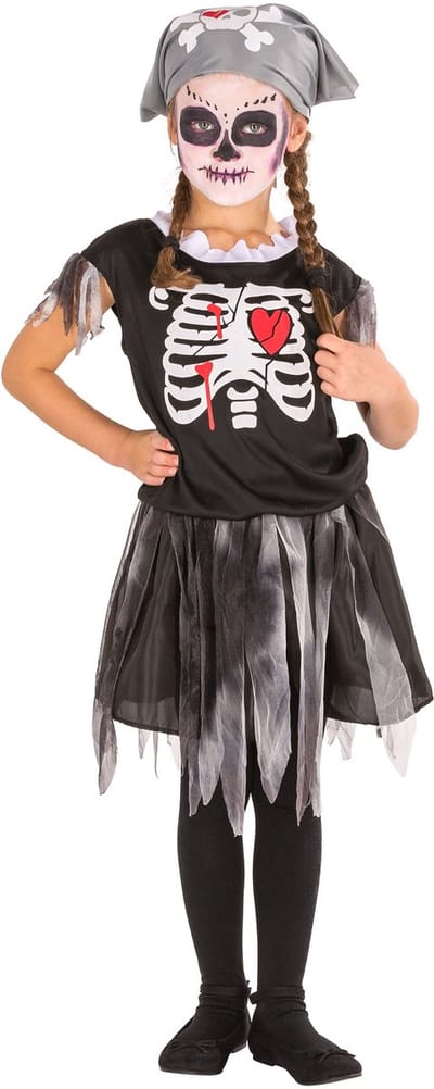 dressforfun - piratenskeletkostuum 140 (10-12y) - verkleedkleding kostuum halloween verkleden feestkleding carnavalskleding carnaval feestkledij partykleding - 300003