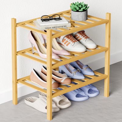 Homaxy - Schoenenrek (3 niveaus) - Bamboe Schoenenrek - Voor 12 paar schoenen - 68x28x46.5cm - Houtkleur