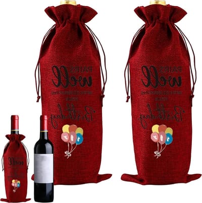 2x Luxe Flessenzakken met Trekkoord - Herbruikbaar Geschenkverpakking voor Wijn & Cadeaus (Rood)