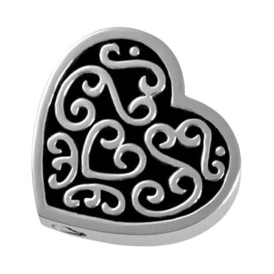Aramat Jewels | Gedenkhangers | Versierd stalen as-hartje zwart emaille 2cm | | | |20mm | Staal | Volwassenen | Verkleurd niet