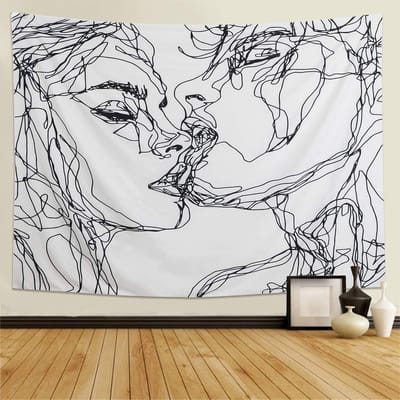 Abstracte Schets Kunst Muurbehang in Zwart-Wit voor Slaapkamer en Woonkamer - Tapestry voor Moderne Decoratie 130 x 150 cm