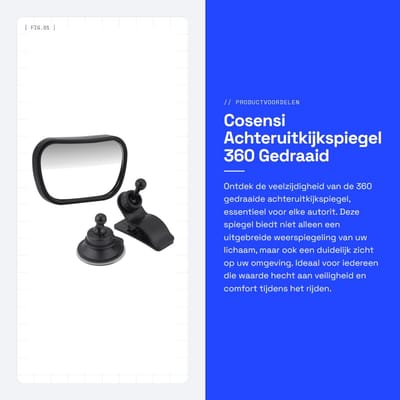 Dailygoods- Achteruitkijkspiegel 360° Gedraaid - Duidelijke Weerspiegeling - Compatibel met Diverse Auto's - Hoogwaardige Beeldkwaliteit - Verhoogd Comfort - Groot Spiegelformaat - Autospiegel