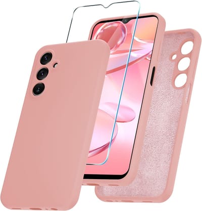 Hoesje geschikt voor Samsung Galaxy A25 hoesje zacht siliconen met gehard glas Screenprotector - Arara backcover- Licht Roze