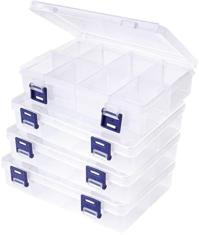 MTTProducts - Plastic Opbergdozen - 4 Stuks - Verstelbare Compartimenten - Duidelijk - Voor Kleine Onderdelen - Perfect voor Sieraden en Schroeven