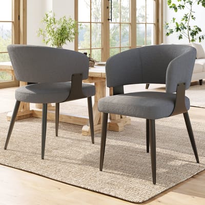 HAUSS SPOLE Eetkamerstoel 59 X 46,5 X 81,5 Cm - Ergonomische Gebogen Rugleuning - Set Van 2 - Zacht Lamswollen Stof - Grijs