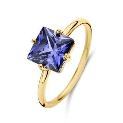 New Bling 9NB-0903-56 Zilveren Ring - Dames - Zirkonia - Vierkant - 8 x 8 mm - Violet Blauw - Maat 56 - 1,76 mm - Zilver - Gold Plated (Verguld/Goud op Zilver)
