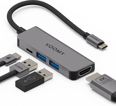 Voomy USB C Hub - 4 in 1 - 4K HDMI - USB C 100W - USB A 3.0 - Docking Station - USB Splitter - Geschikt voor Macbook Pro / Air / Windows / Universeel
