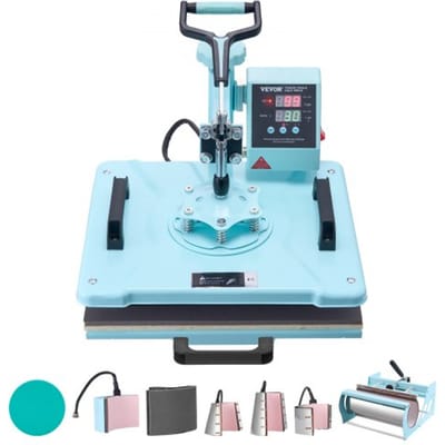 VEVOR Heat Press, 30 x 38 cm, 8-in-1 warmteoverdrachtsmachine met 6-30 oz Tumbler Press, 360° draaibare T-shirtpers, digitale precisieregeling, voor T-shirts/mokken/hoeden, groen