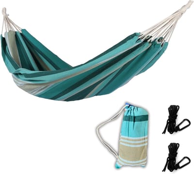Hangmat groot - Relaxplek buiten - Ontspannen in tuin - Inclusief haken touw - 200x140cm - Groen gestreept