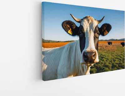 Saammp Canvas Schilderij - Koe Close-up - Natuur - Dieren - 45x30 - Foto op canvas - Wanddecoratie - Muurdecoratie Woonkamer - Slaapkamer decoratie - Canvas Print