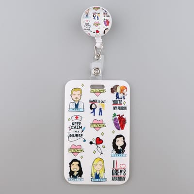 Grey's Anatomy Cartoon Intrekbare Badgehouder met Verpleegkundige ID, Zakelijke Creditcard, Werkkaart, Roze Liefde Badgehouder Accessoires white