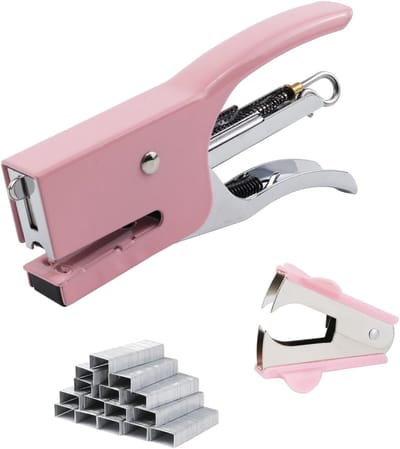 Kleine Handnietmachine - Mini Nietapparaat - Papier Verbinden - Inclusief 750 nietjes - 10.9 cm Lengte - Roze
